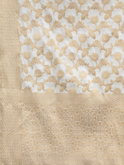 Libas Off White Woven Design Chanderi Silk Straight Suit With Dupatta