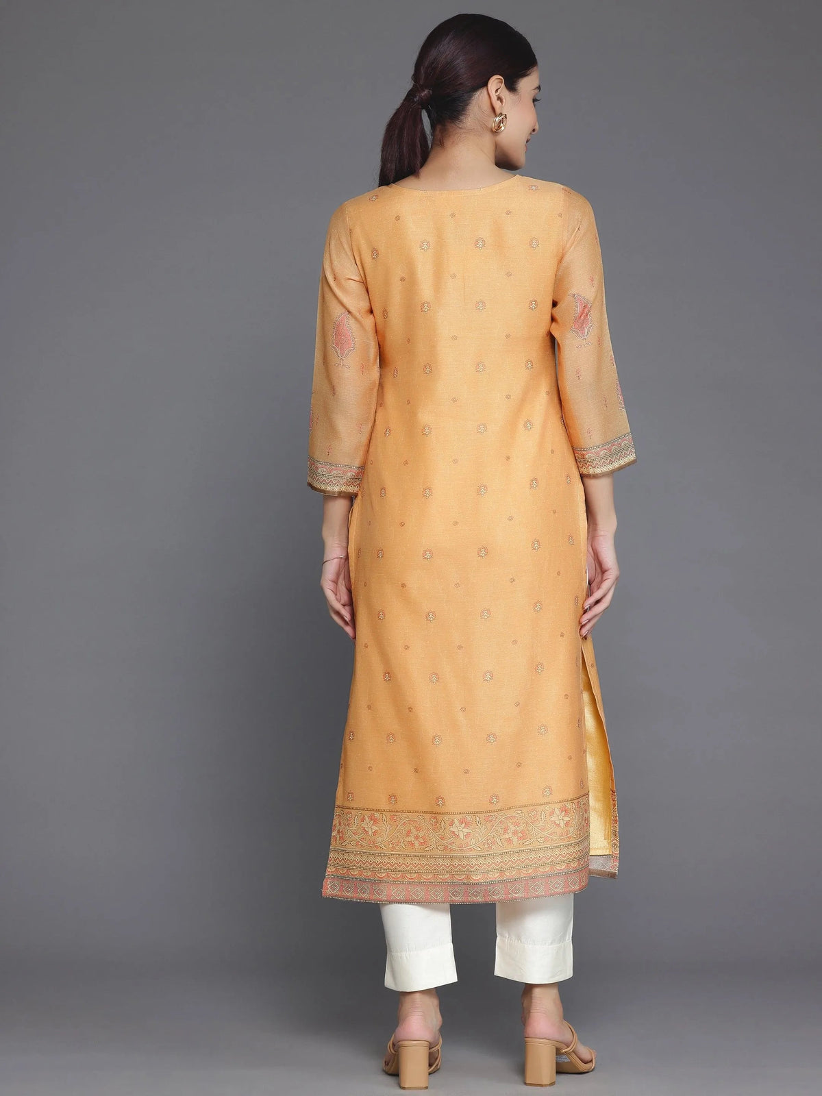 Libas Orange Embellished Chanderi Silk Straight Kurta