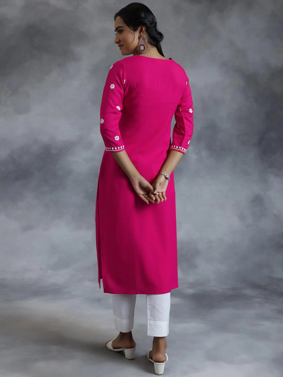 Libas Pink Embroidered Rayon Straight Kurta