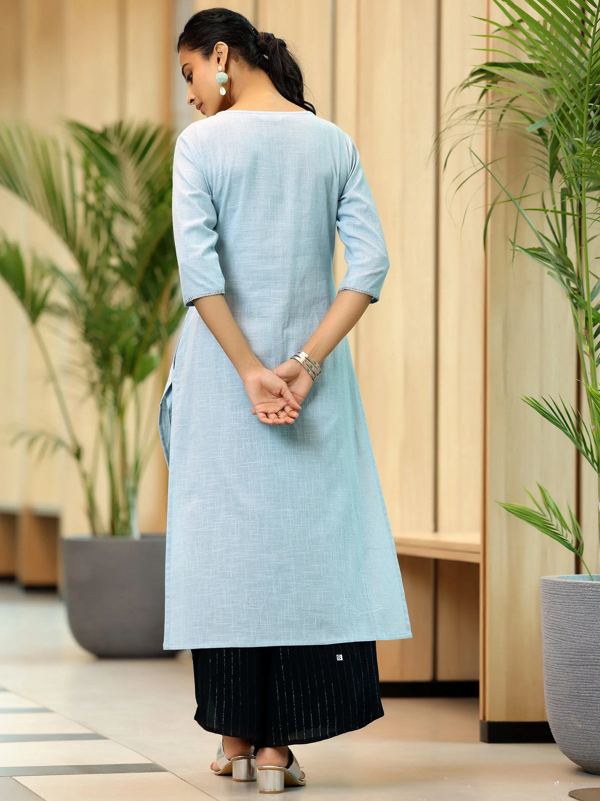 Libas Grey Yoke Design Cotton Straight Kurta