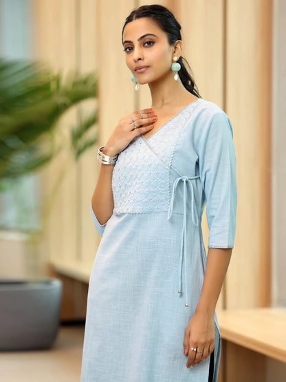 Libas Grey Yoke Design Cotton Straight Kurta