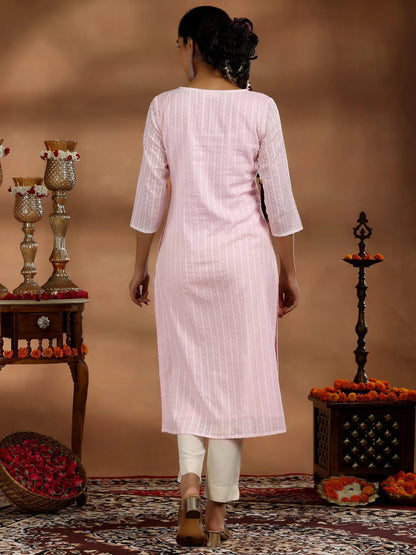Libas Pink Yoke Design Cotton Straight Kurta