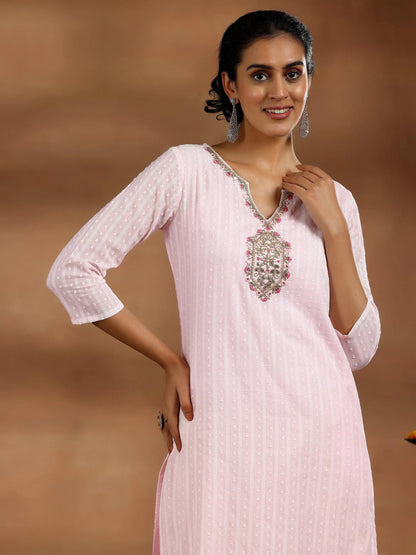 Libas Pink Yoke Design Cotton Straight Kurta