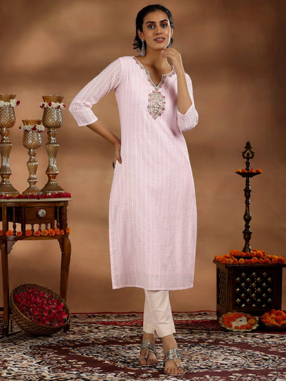 Libas Pink Yoke Design Cotton Straight Kurta