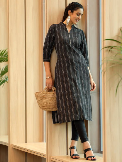 Libas Black Woven Design Cotton Straight Kurta