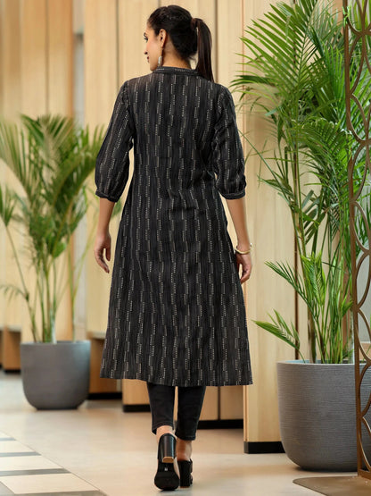 Libas Black Woven Design Cotton Straight Kurta
