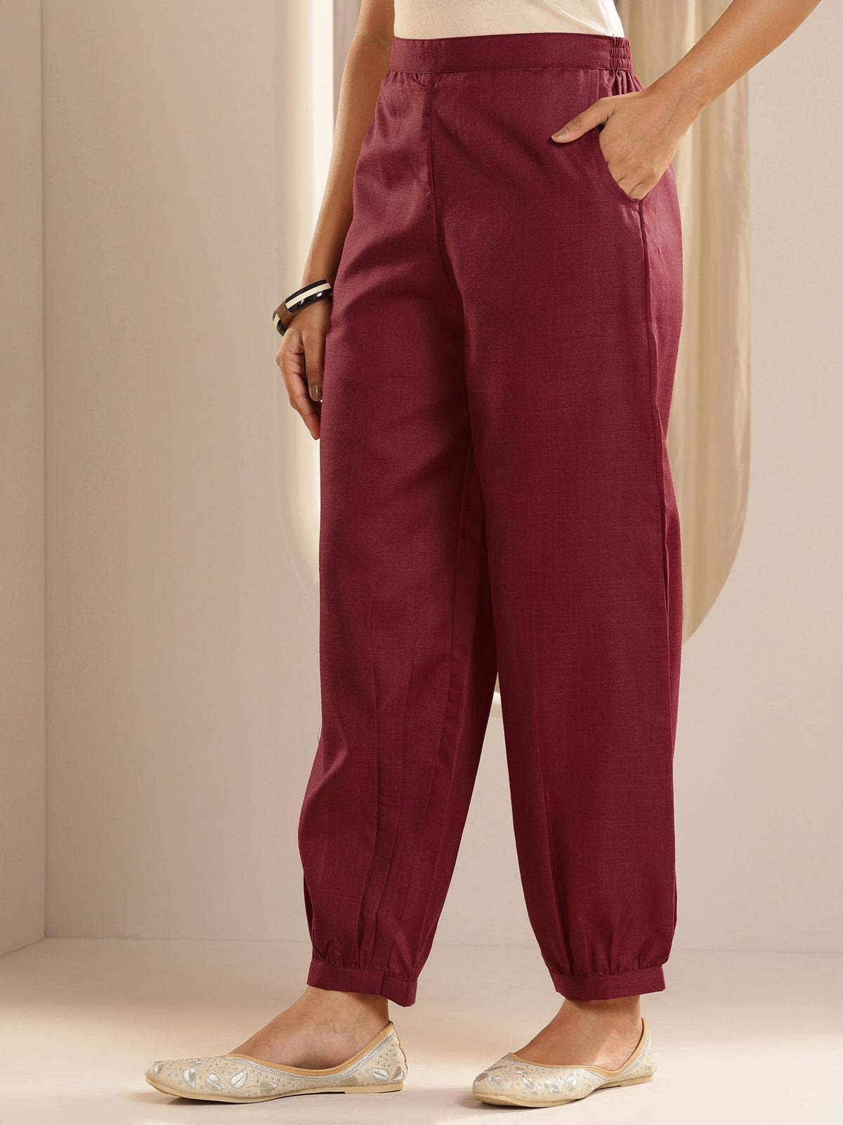 Gerua Maroon Solid Cotton Blend Straight Suit With Dupatta