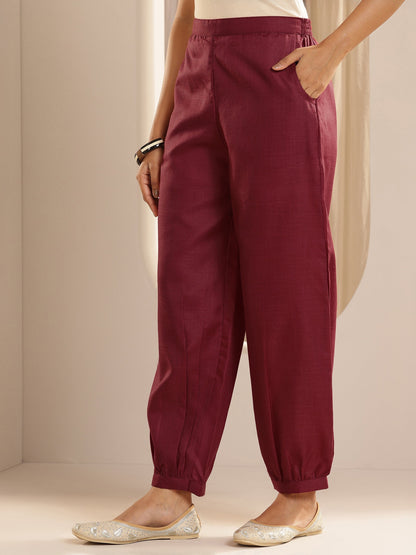 Gerua Maroon Solid Cotton Blend Straight Suit With Dupatta