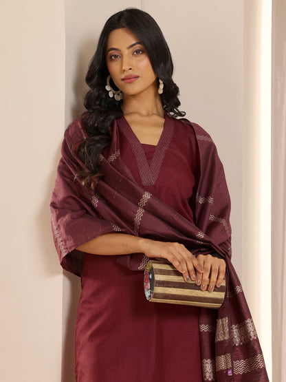 Gerua Maroon Solid Cotton Blend Straight Suit With Dupatta
