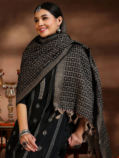 Gerua Black Woven Design Cotton Blend Straight Suit With Dupatta