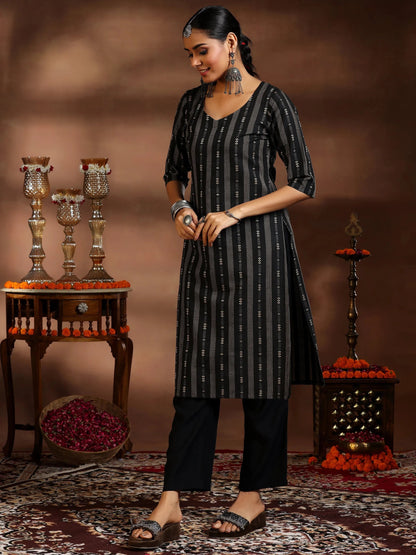 Gerua Black Woven Design Cotton Blend Straight Suit With Dupatta