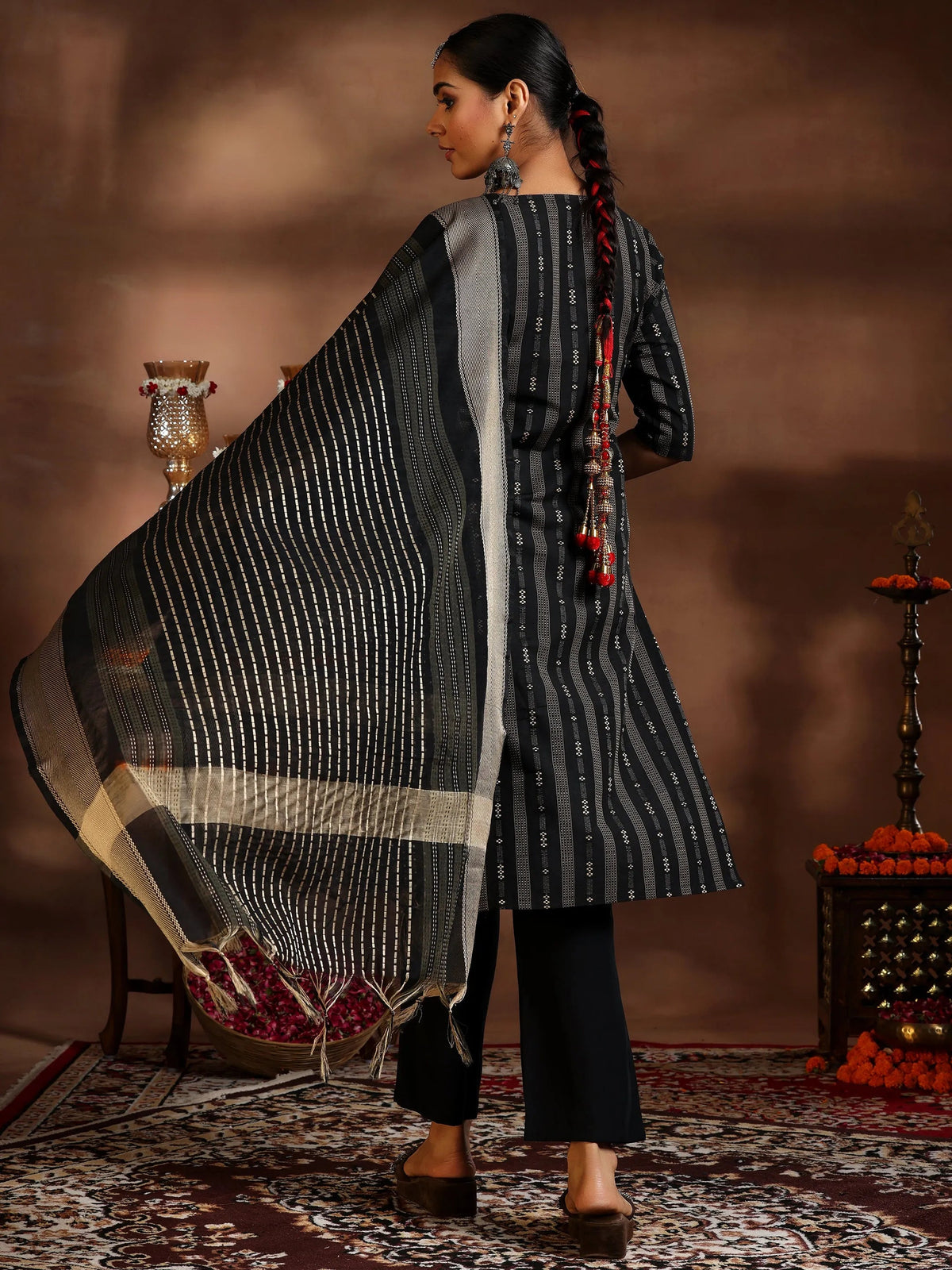 Gerua Black Woven Design Cotton Blend Straight Suit With Dupatta