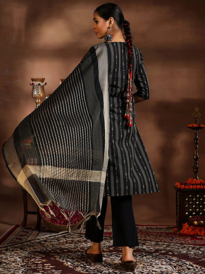 Gerua Black Woven Design Cotton Blend Straight Suit With Dupatta