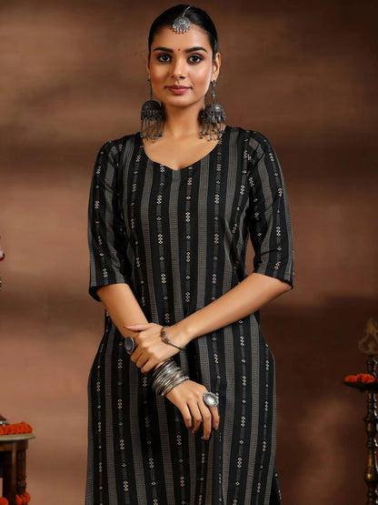 Gerua Black Woven Design Cotton Blend Straight Suit With Dupatta