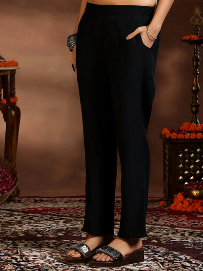 Gerua Black Woven Design Cotton Blend Straight Suit With Dupatta