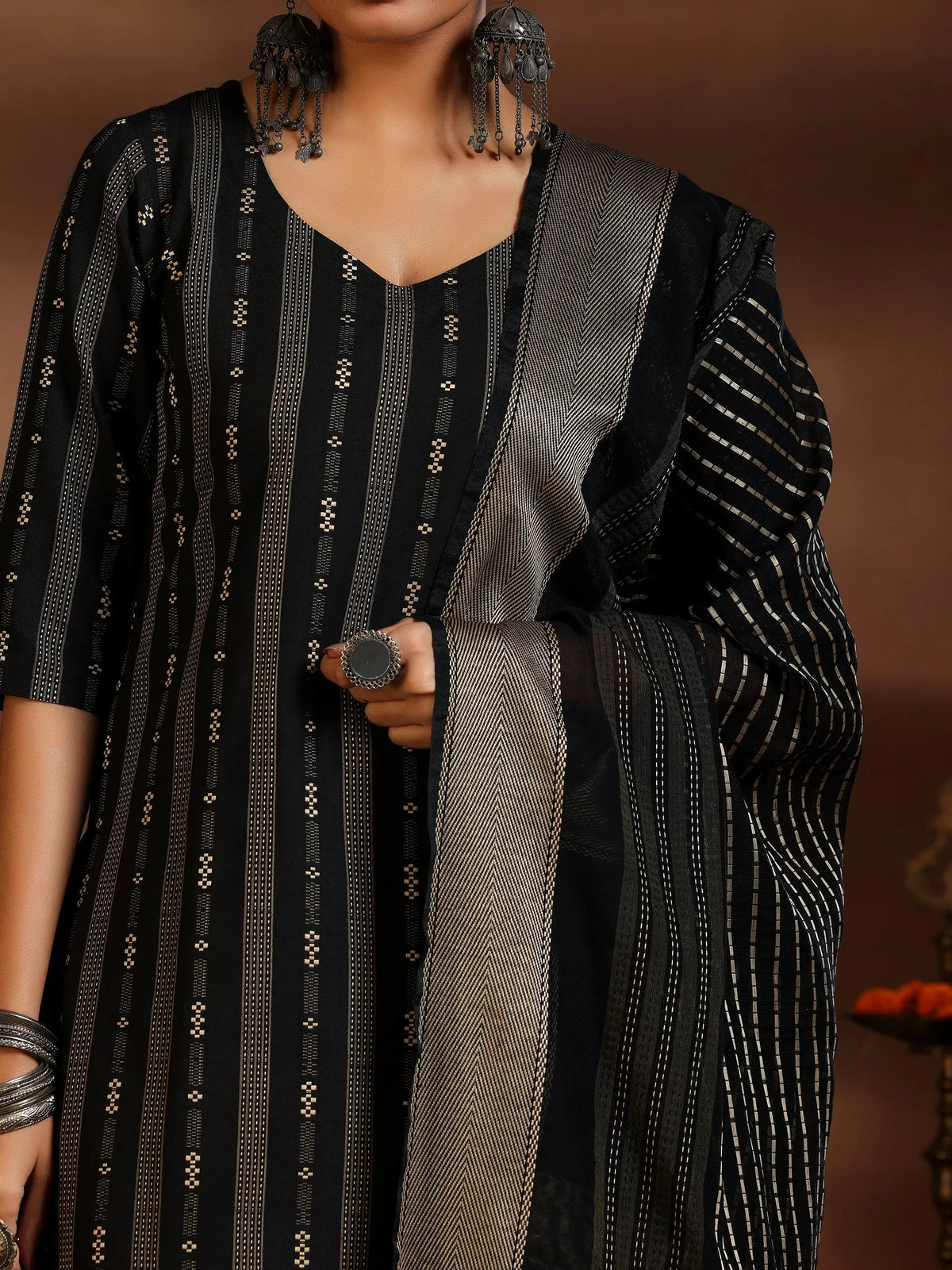 Gerua Black Woven Design Cotton Blend Straight Suit With Dupatta