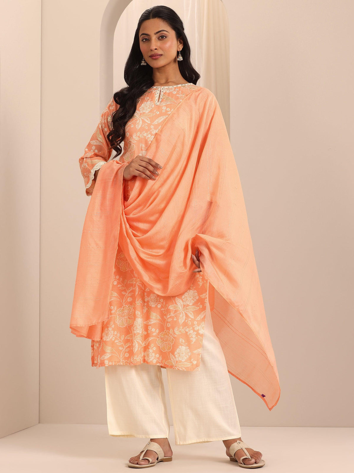 Gerua Orange Printed Cotton Blend Straight Suit With Dupatta