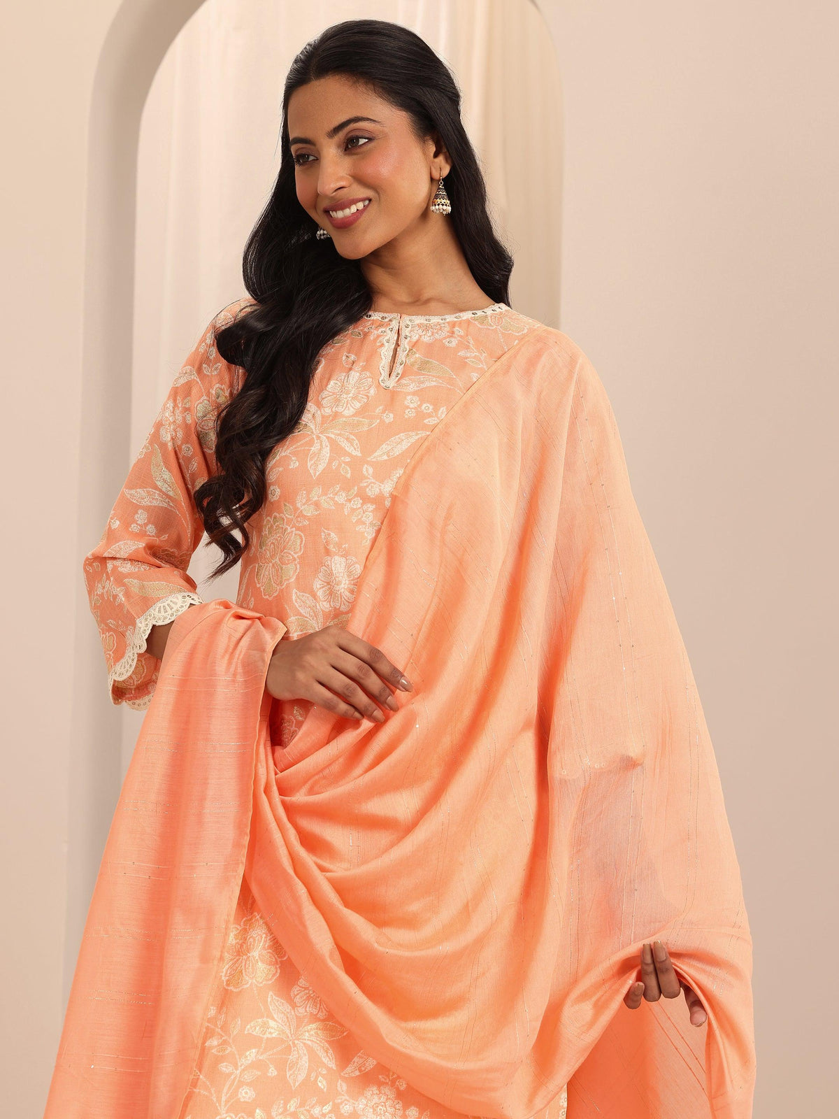 Gerua Orange Printed Cotton Blend Straight Suit With Dupatta