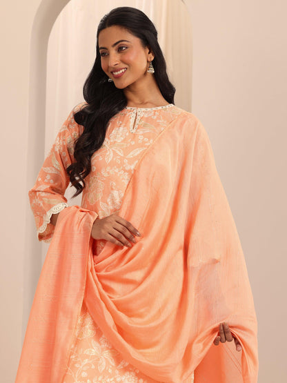 Gerua Orange Printed Cotton Blend Straight Suit With Dupatta