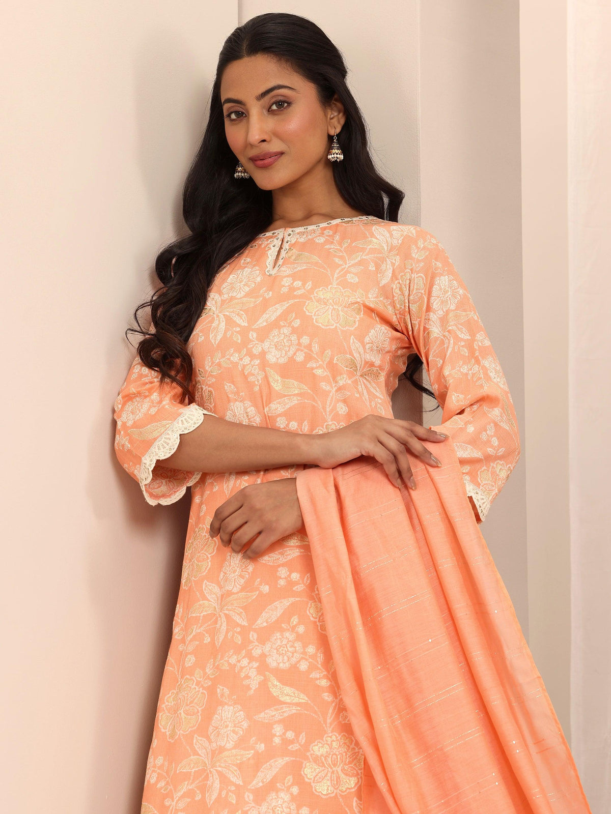 Gerua Orange Printed Cotton Blend Straight Suit With Dupatta