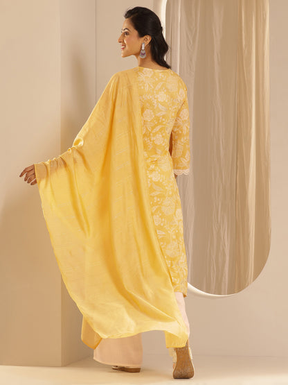Gerua Yellow Printed Cotton Blend Straight Suit With Dupatta
