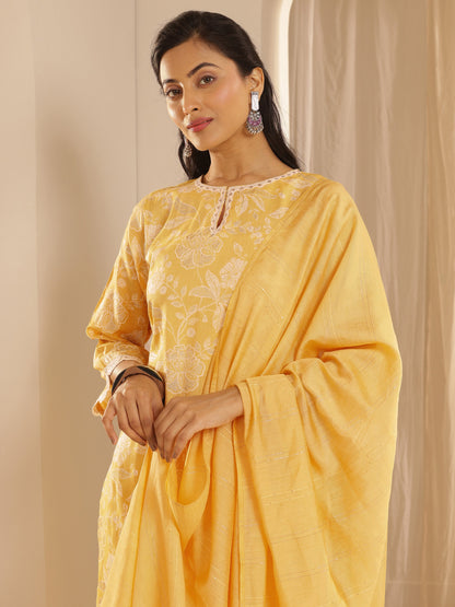 Gerua Yellow Printed Cotton Blend Straight Suit With Dupatta