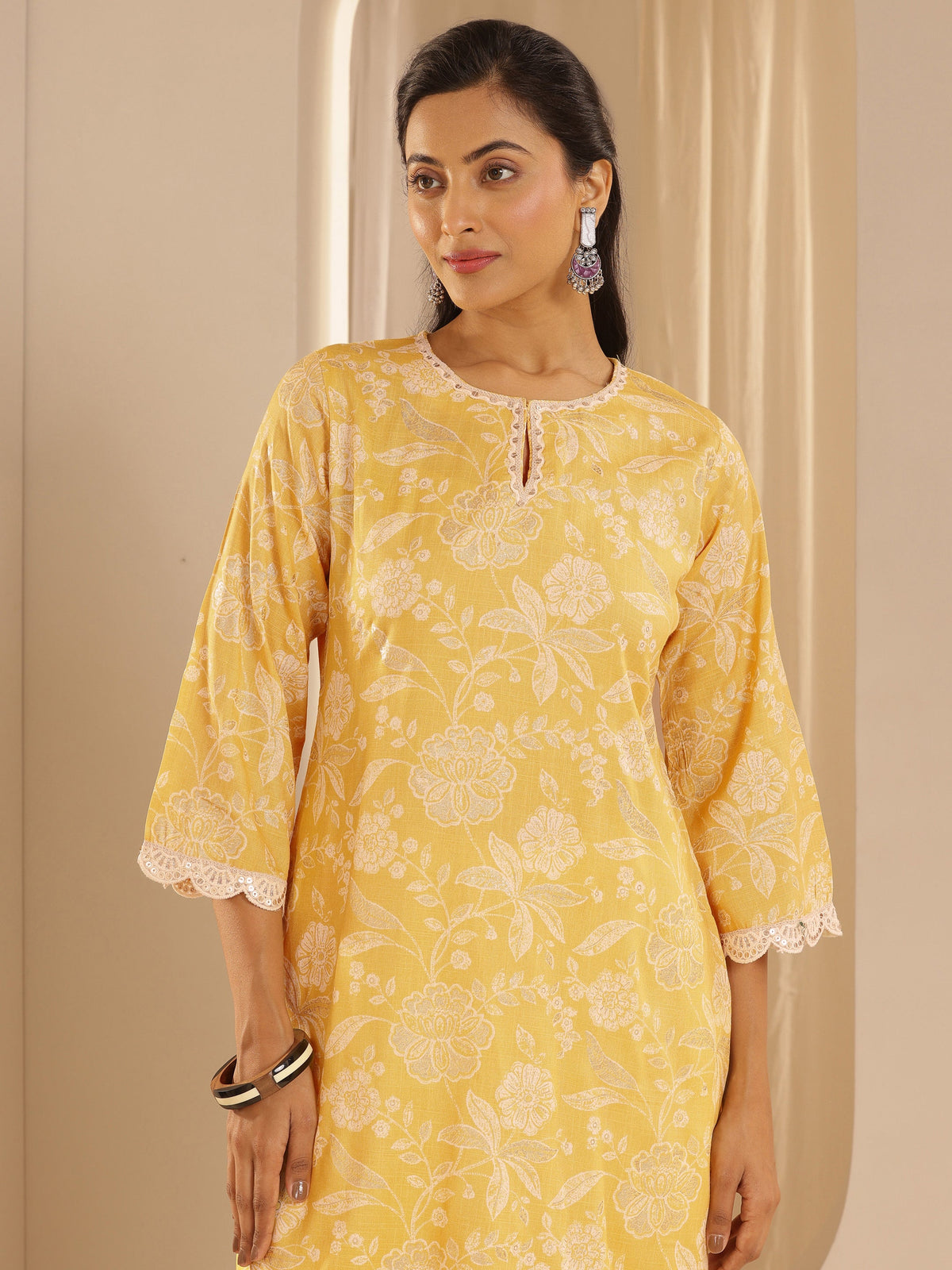 Gerua Yellow Printed Cotton Blend Straight Suit With Dupatta