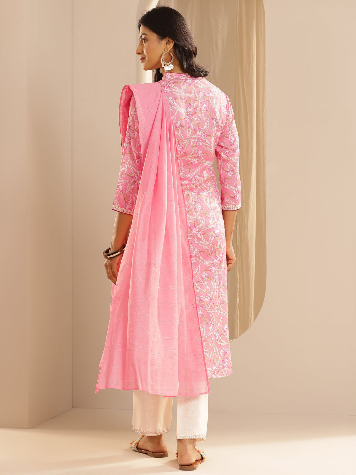 Gerua Pink Printed Cotton Blend Straight Suit With Dupatta