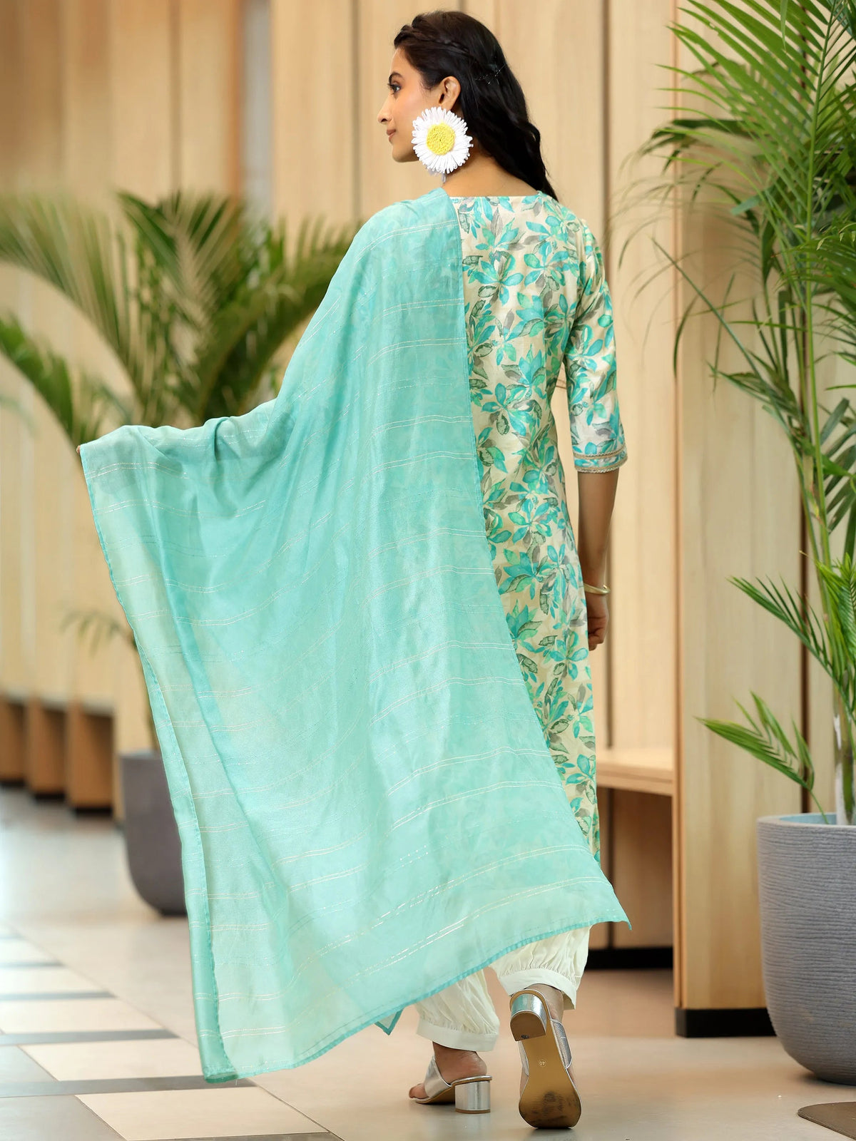 Gerua Blue Printed Cotton Blend Straight Suit With Dupatta