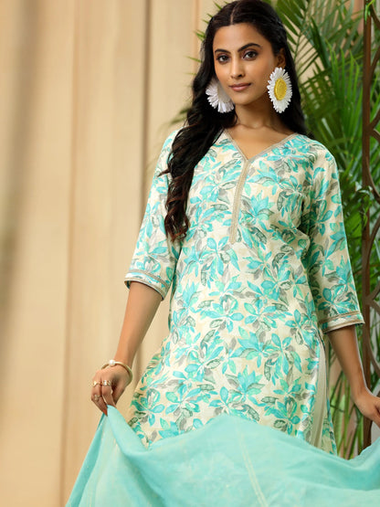 Gerua Blue Printed Cotton Blend Straight Suit With Dupatta