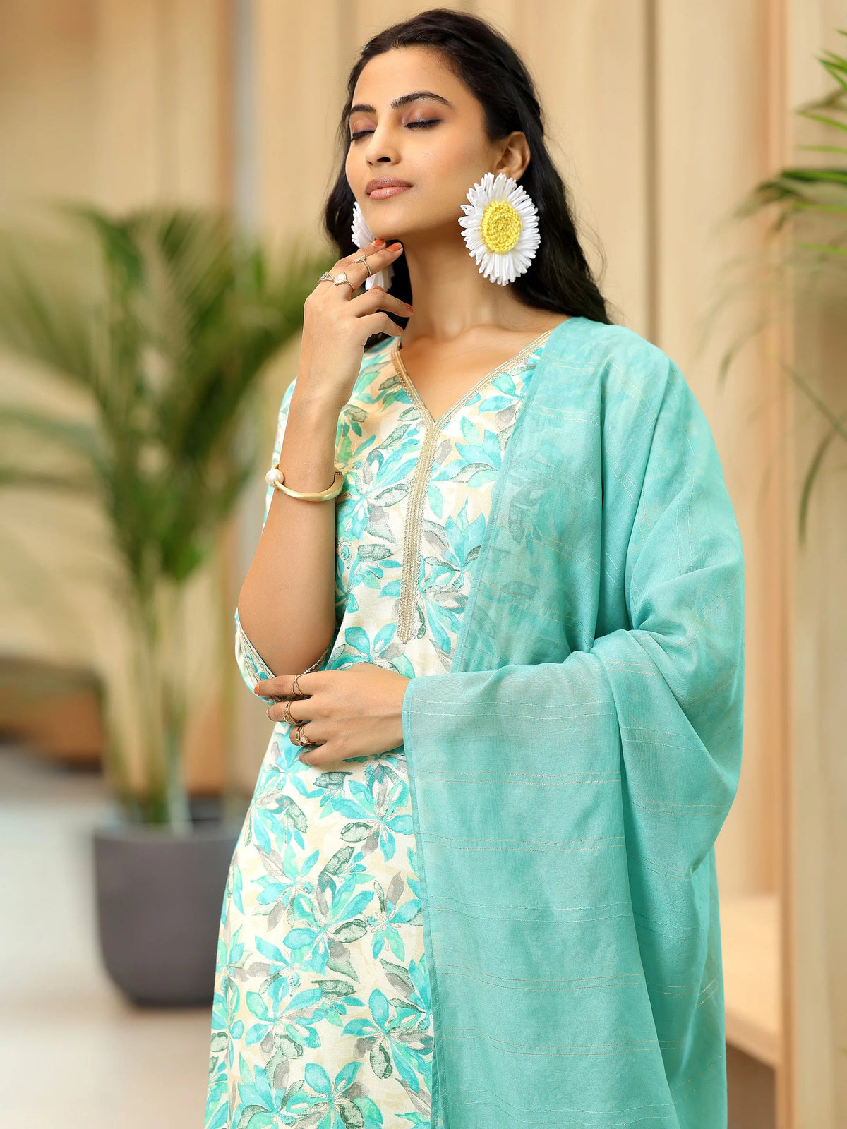 Gerua Blue Printed Cotton Blend Straight Suit With Dupatta