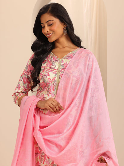 Gerua Pink Printed Cotton Blend Straight Suit With Dupatta