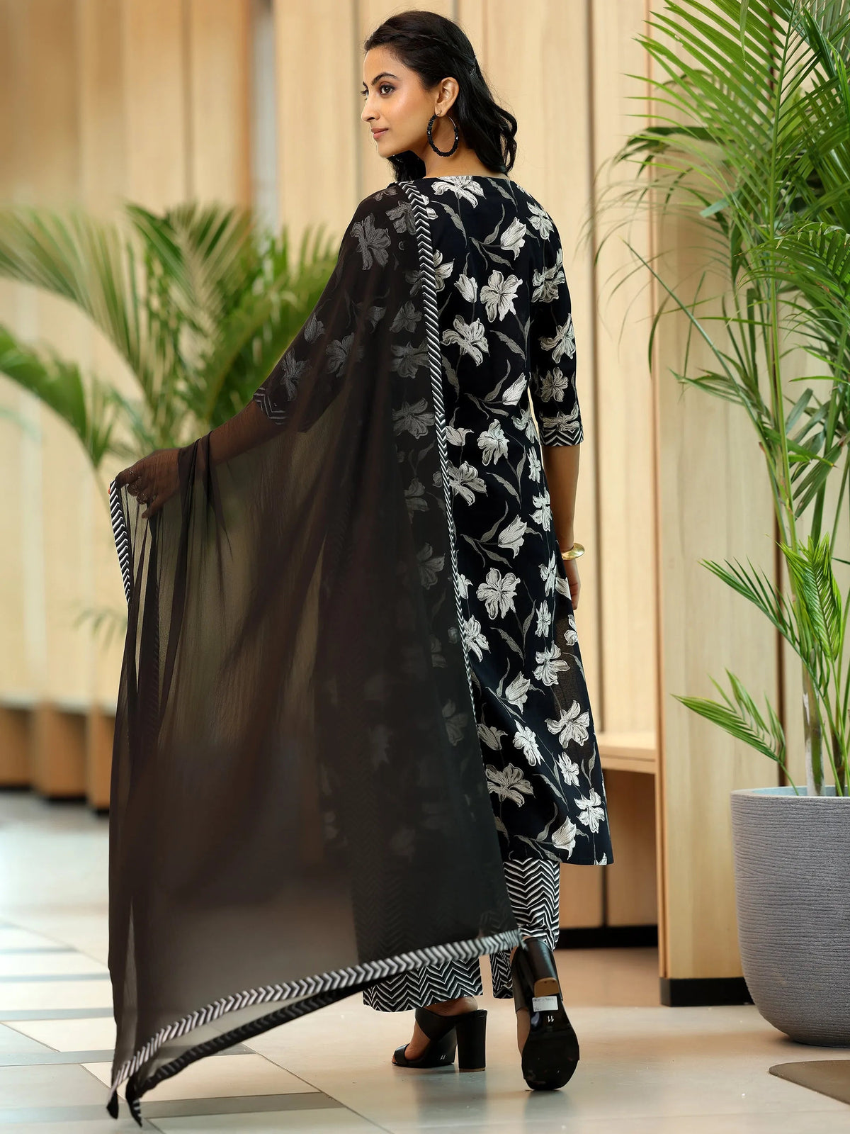 Gerua Black Printed Cotton Blend Straight Suit With Dupatta