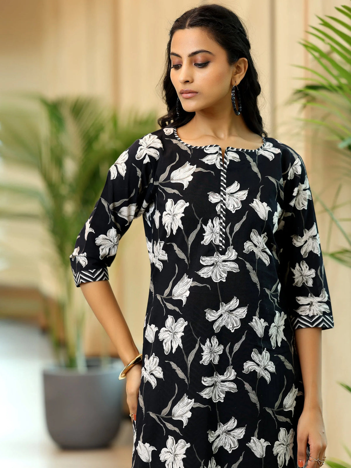Gerua Black Printed Cotton Blend Straight Suit With Dupatta