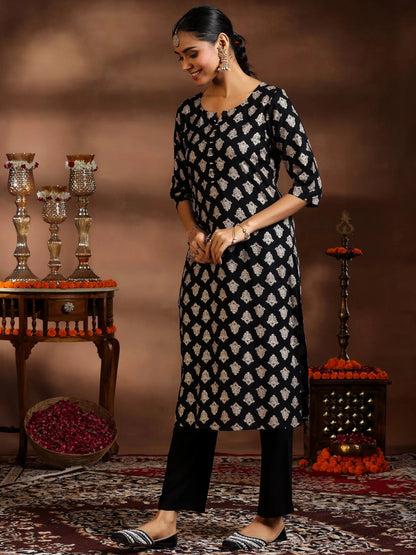 Gerua Black Printed Silk Blend Straight Suit With Dupatta
