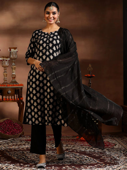 Gerua Black Printed Silk Blend Straight Suit With Dupatta