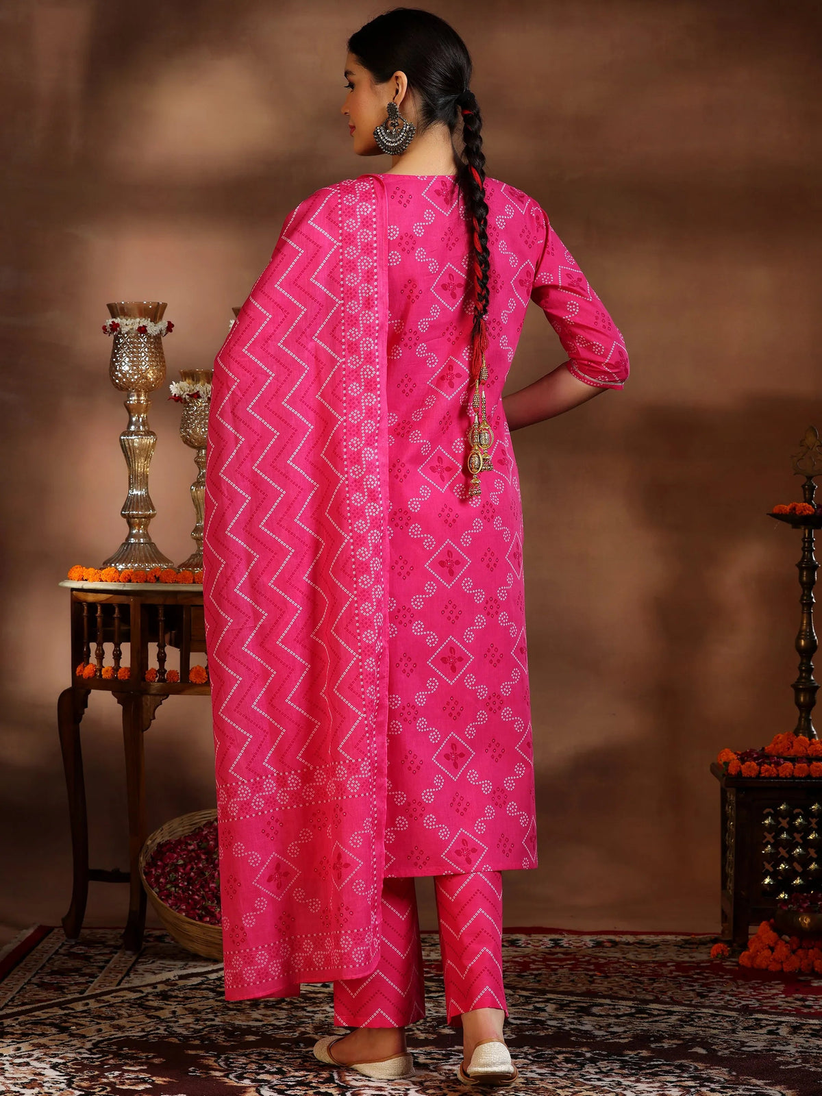 Libas Pink Printed Cotton Straight Suit With Dupatta
