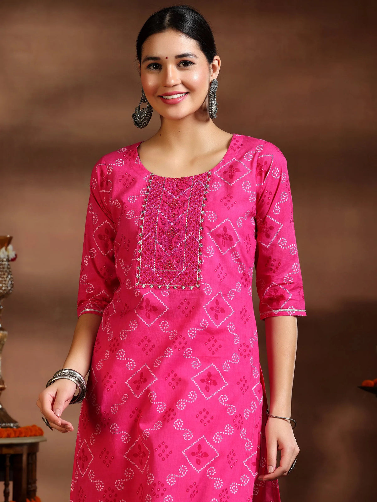 Libas Pink Printed Cotton Straight Suit With Dupatta