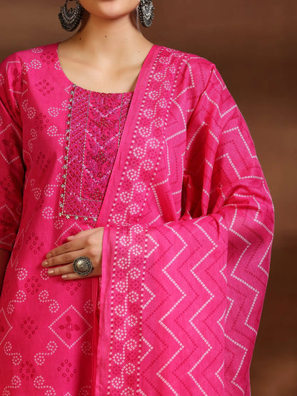Libas Pink Printed Cotton Straight Suit With Dupatta