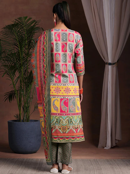 Libas Multi Printed Poly Crepe Straight Suit With Dupatta