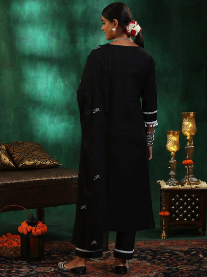 Gerua Black Embroidered Cotton Blend Straight Suit With Dupatta
