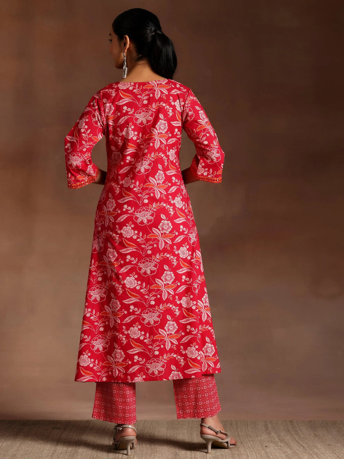 Libas Naghma Pink Printed Cotton A-Line Kurta With Palazzos
