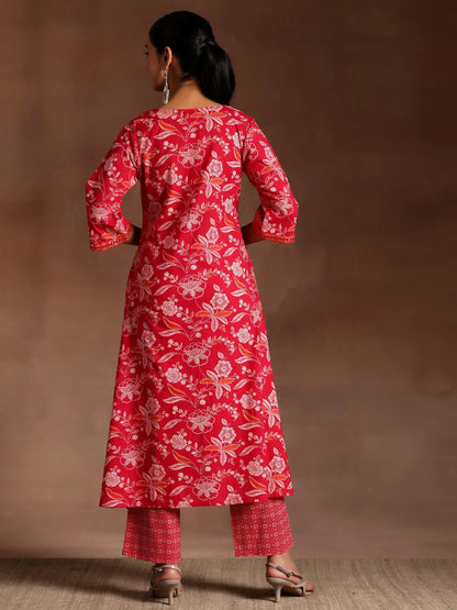 Libas Naghma Pink Printed Cotton A-Line Kurta With Palazzos
