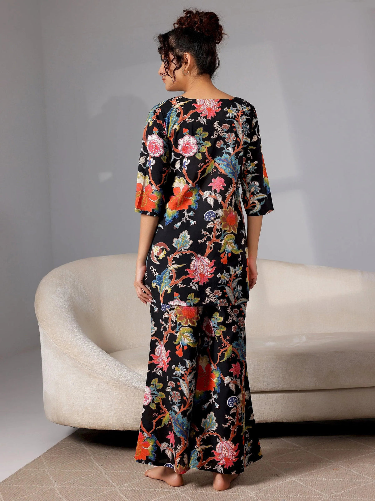 Libas Black Printed Cotton Night Suits