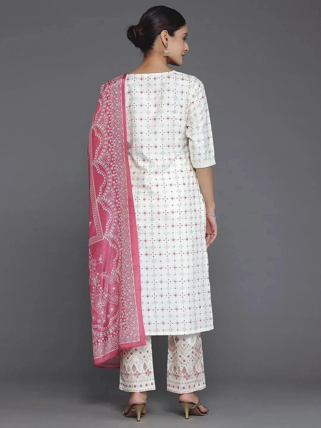 Gerua Off White Printed Silk Blend Straight Suit With Dupatta