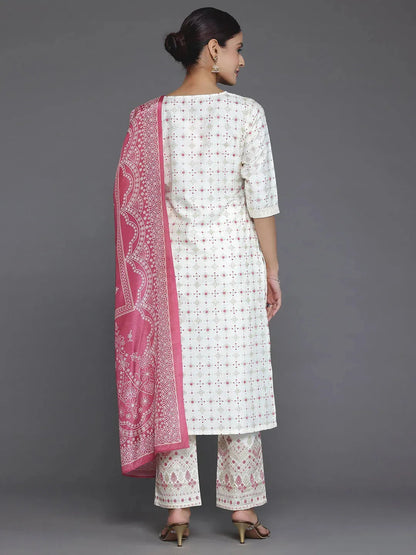 Gerua Off White Printed Silk Blend Straight Suit With Dupatta