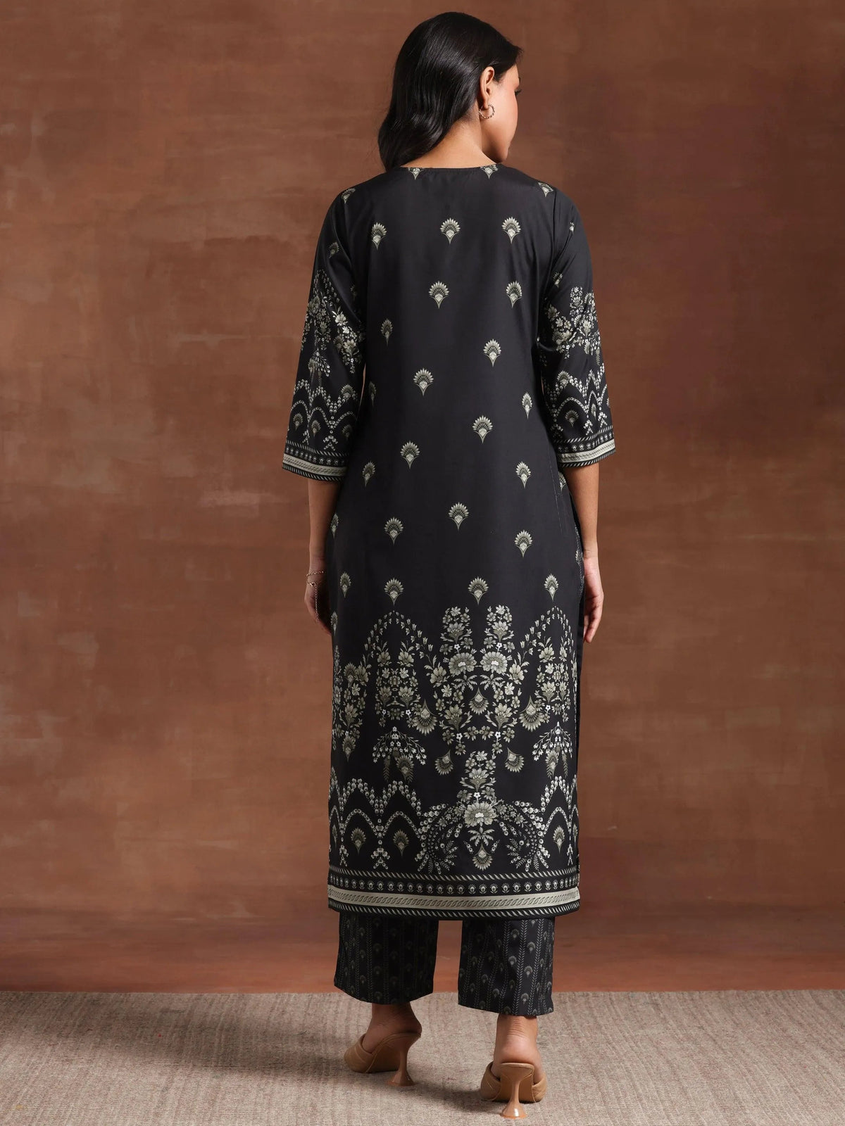 Libas Black Printed Crepe Straight Kurta Set