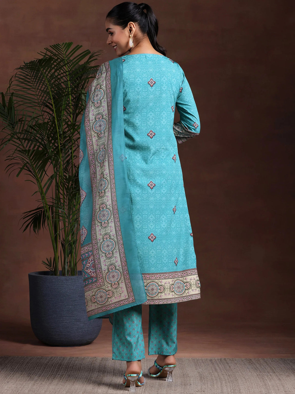 Gerua Blue Printed Poly Crepe Straight Suit With Dupatta