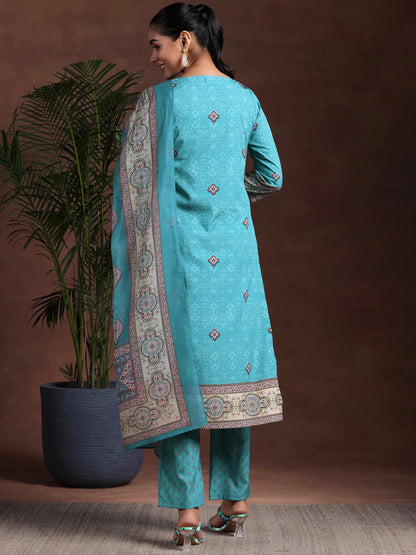 Gerua Blue Printed Poly Crepe Straight Suit With Dupatta