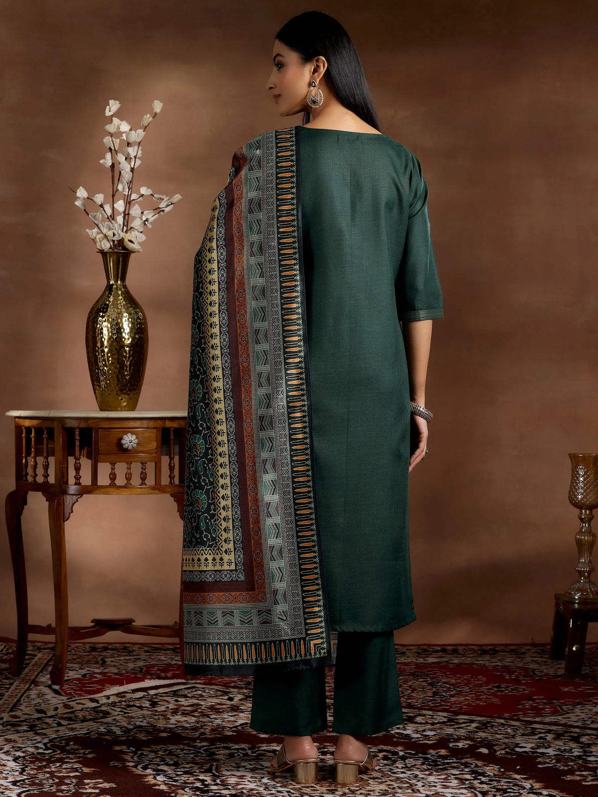Gerua Green Solid Cotton Blend Straight Suit With Dupatta